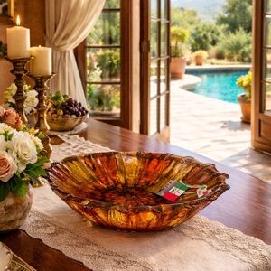 Murano Glass Platter 14x11 Embelished Gold Bottom New With Tags